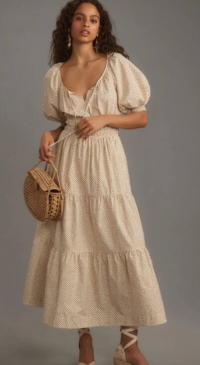 Anthropologie Dresses & Skirts - Anthropologie The Somerset Maxi Dress Puff-Sleeve Tiered Dot Medium